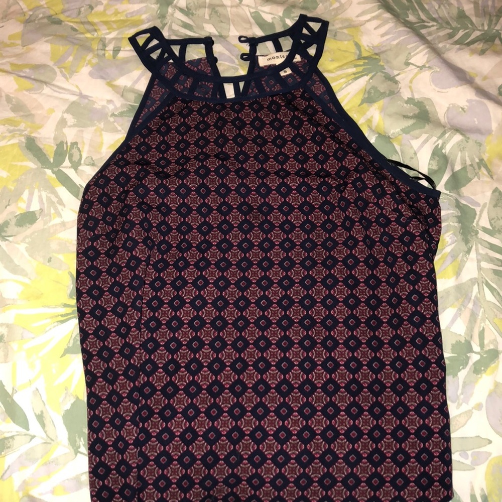 Red and navy diamond print tank